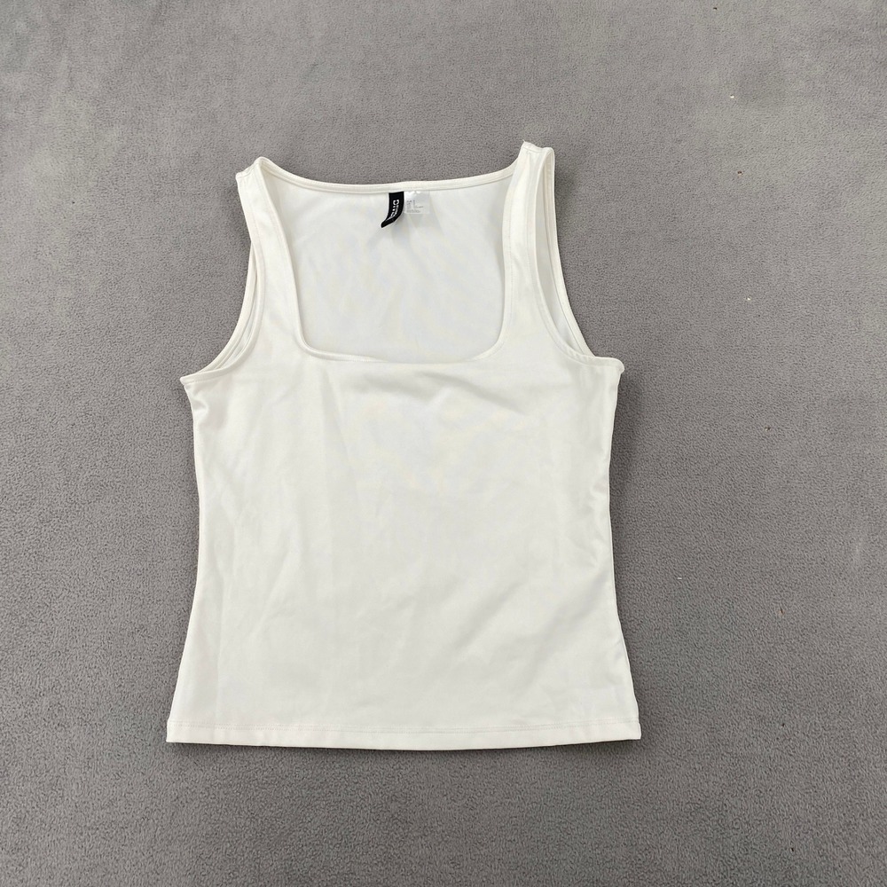 H&M Divided Womens White Square Neck Tank Top Sleeveless Basic Size S 8408